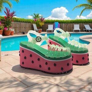 NWOB Sugar Thrillz Womens Watermelon Wedge Sandals Size 8M Jelly Platform Shoes